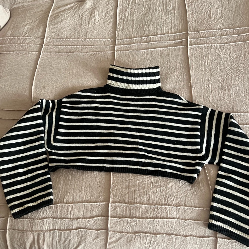The Frankie Shop Wool Black and White Striped Turto Neck Sweater